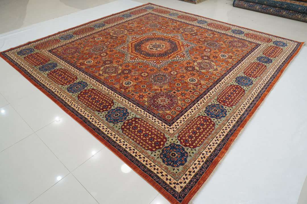 11x11 Orange Mamluk Hand knotted Turkish Square Rug - Yildiz Rugs