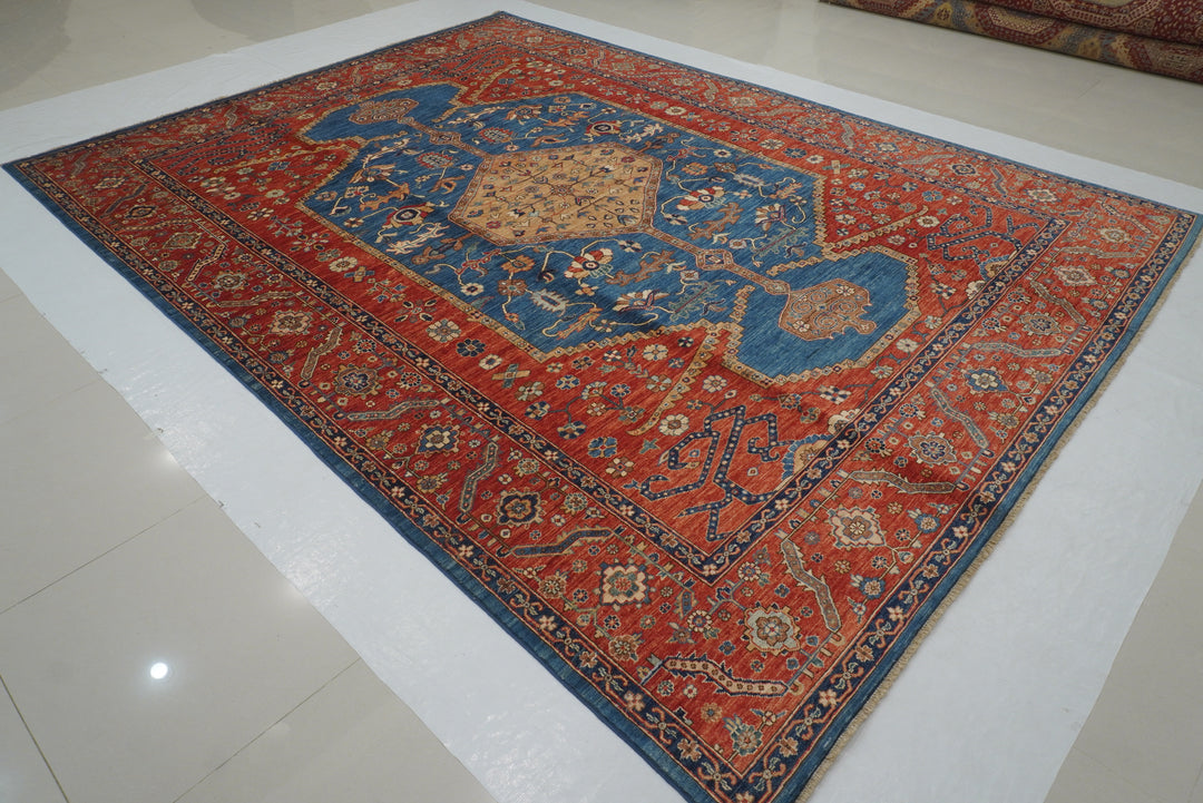 9x12 Blue Serapi Afghan Hand knotted Oriental Medallion Rug