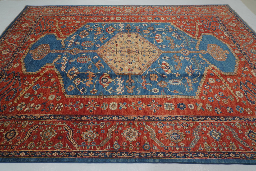 9x12 Blue Serapi Afghan Hand knotted Oriental Medallion Rug