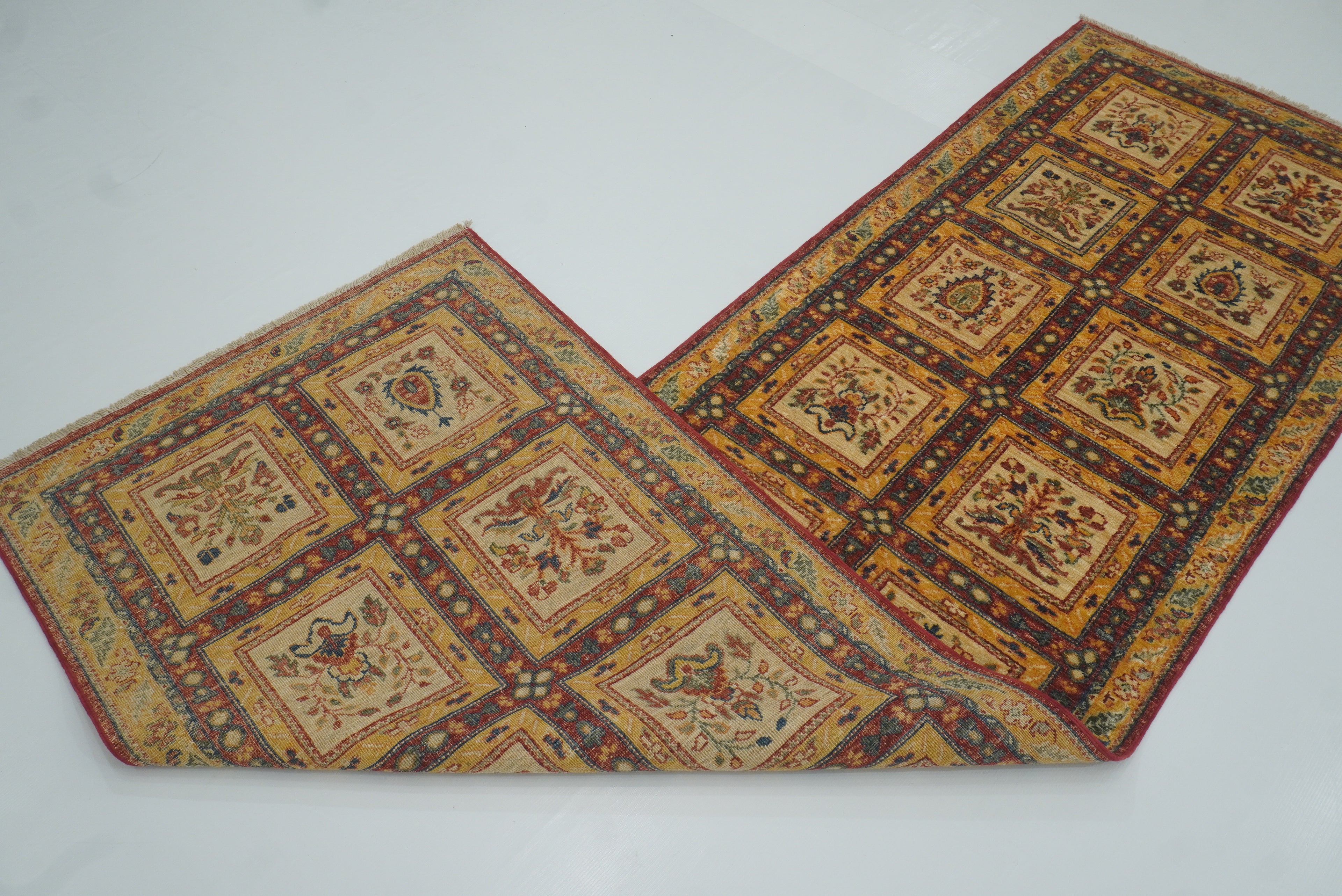 10 ft Beige Hand Knotted Afghan Wool Runner Rug - Yildiz Rugs