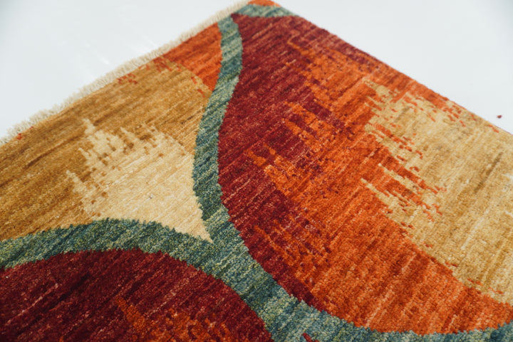 5'7"x7'9" Red Rust Ikat Rug: Afghan Hand-Knotted Wool Rug - Yildiz Rugs