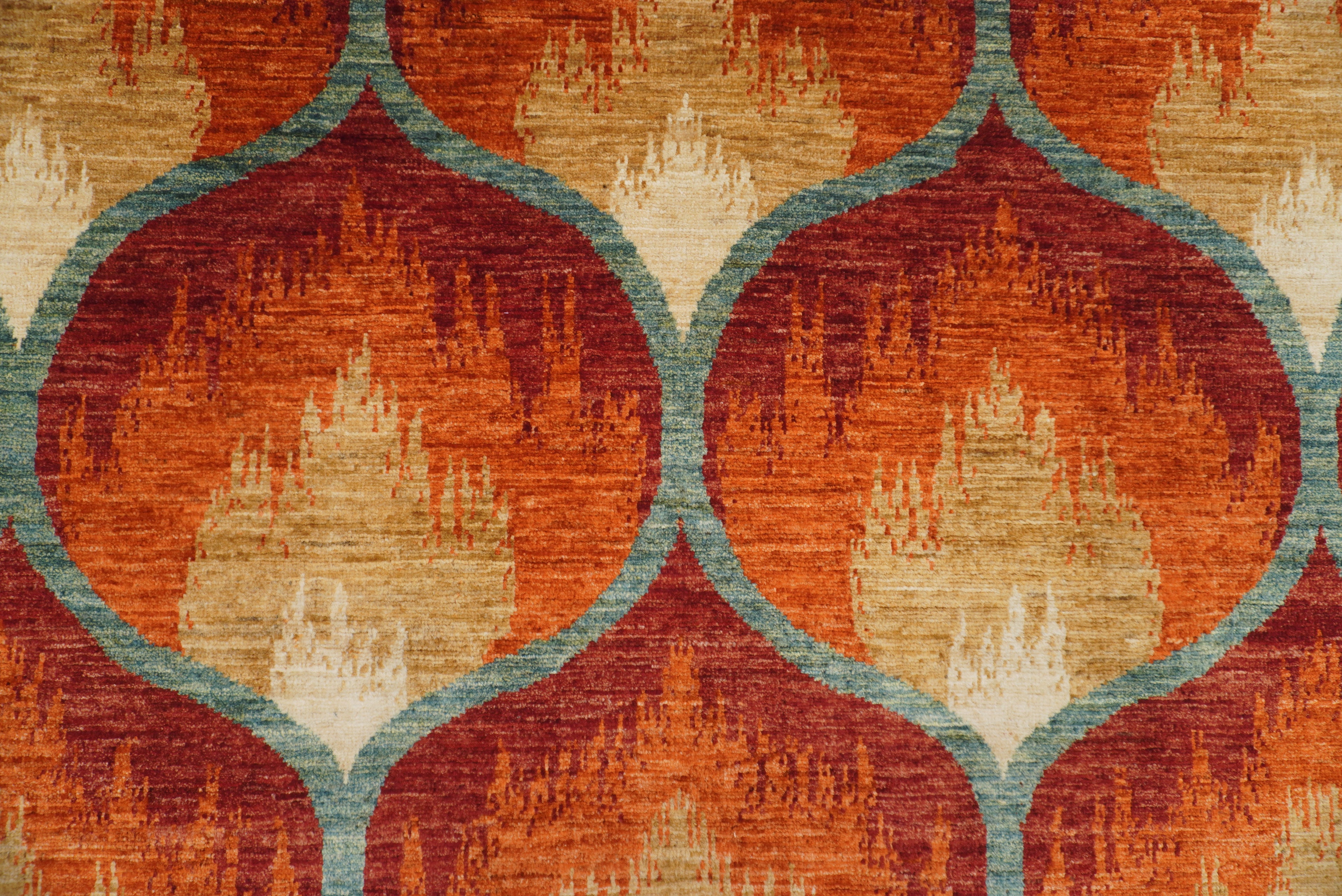 5'7"x7'9" Red Rust Ikat Rug: Afghan Hand-Knotted Wool Rug - Yildiz Rugs