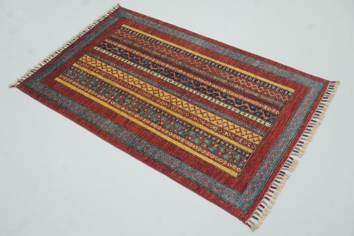3x4 Red Turkish Style Hand knotted Wool Rug - Yildiz Rugs