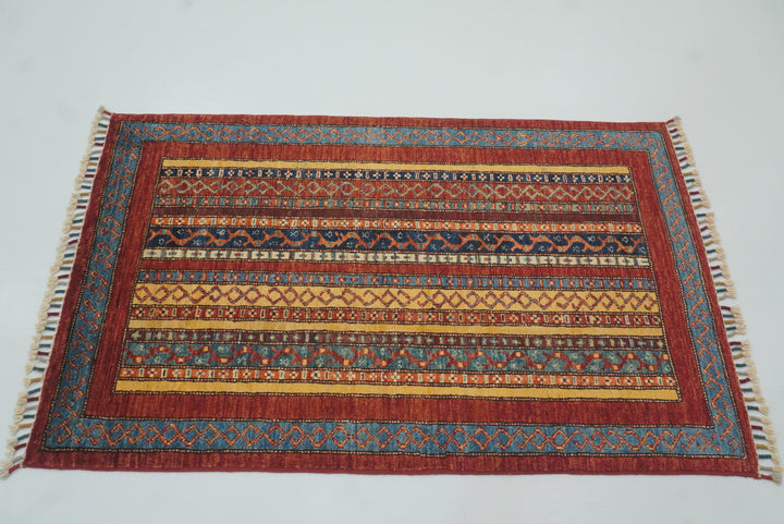 3x4 Red Turkish Style Hand knotted Wool Rug - Yildiz Rugs