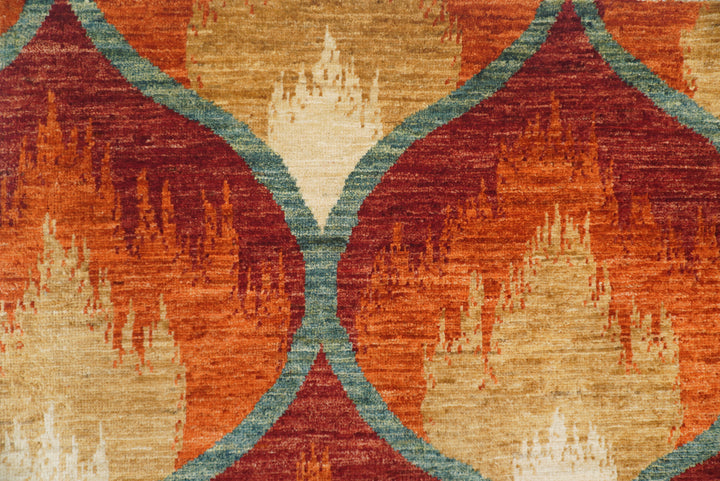 5'7"x7'9" Red Rust Ikat Rug: Afghan Hand-Knotted Wool Rug - Yildiz Rugs