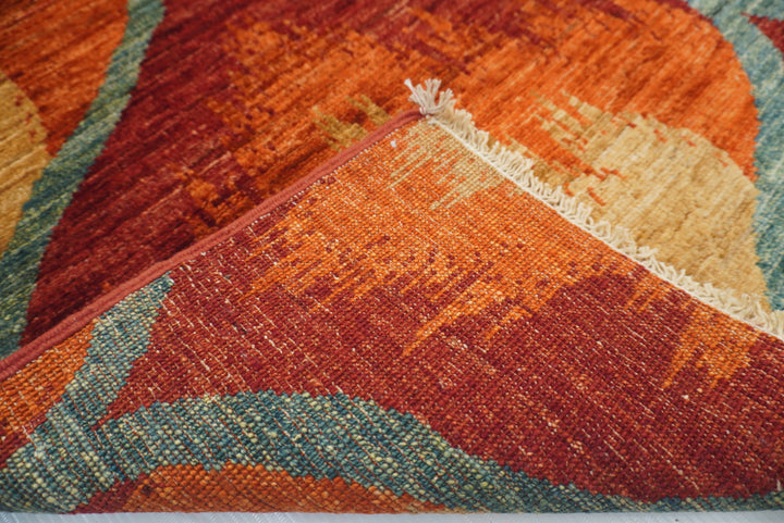 5'7"x7'9" Red Rust Ikat Rug: Afghan Hand-Knotted Wool Rug - Yildiz Rugs