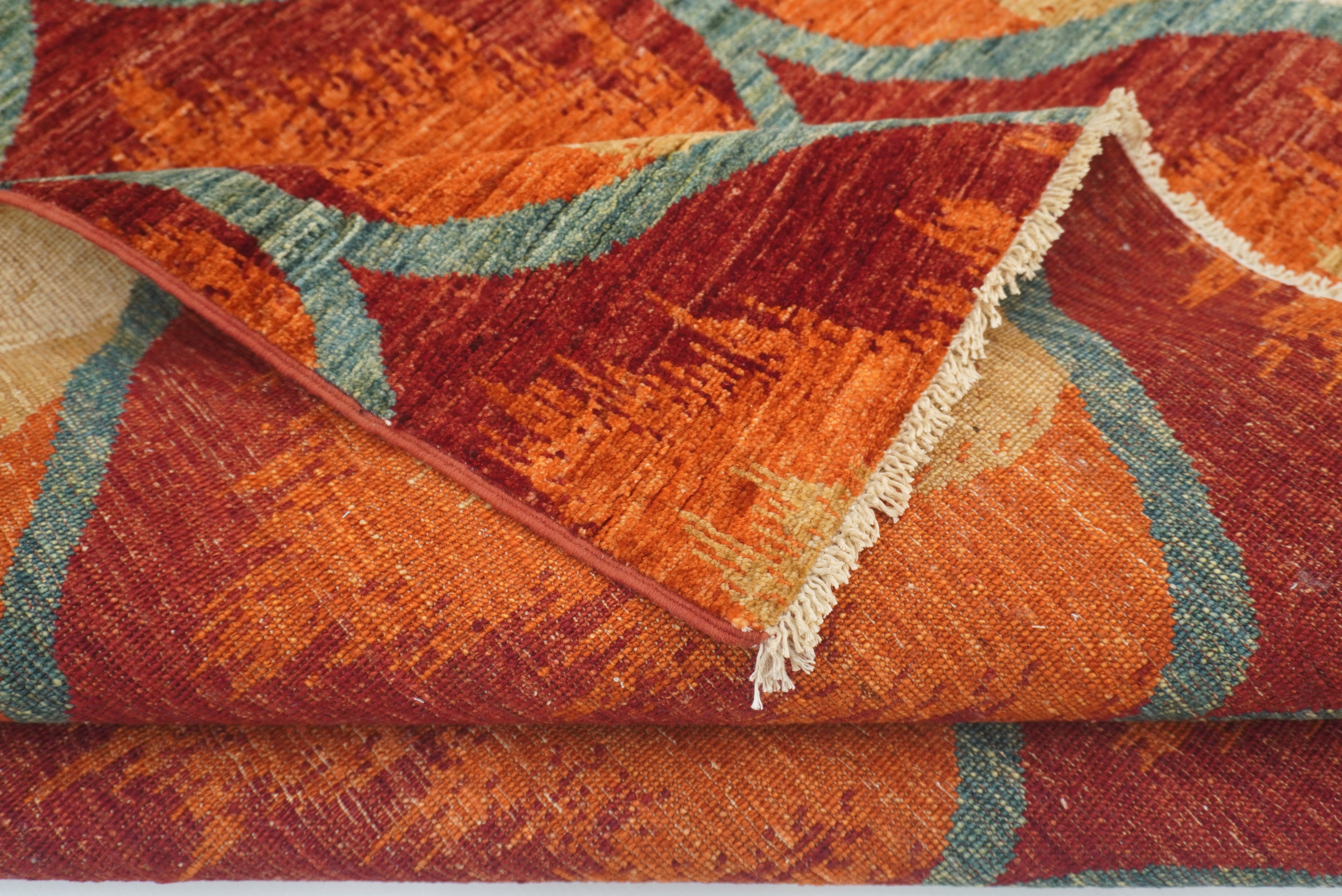 5'7"x7'9" Red Rust Ikat Rug: Afghan Hand-Knotted Wool Rug - Yildiz Rugs