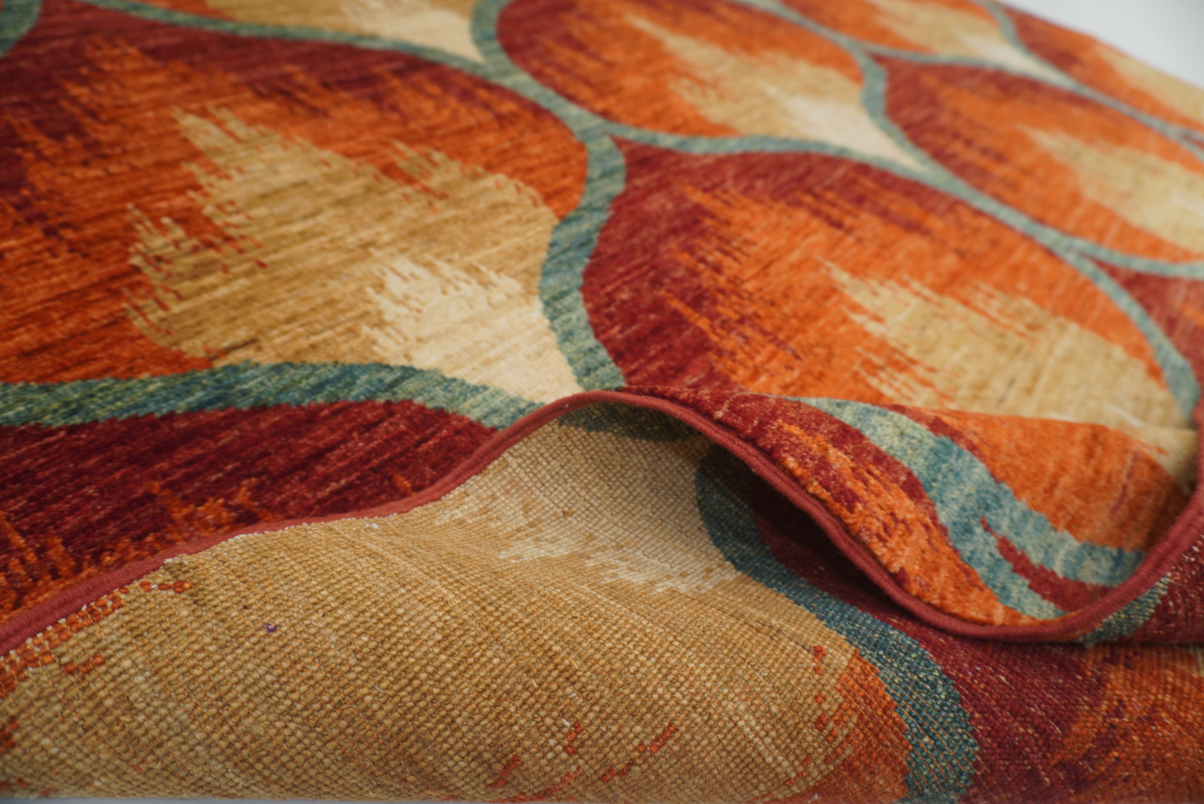 5'7"x7'9" Red Rust Ikat Rug: Afghan Hand-Knotted Wool Rug - Yildiz Rugs