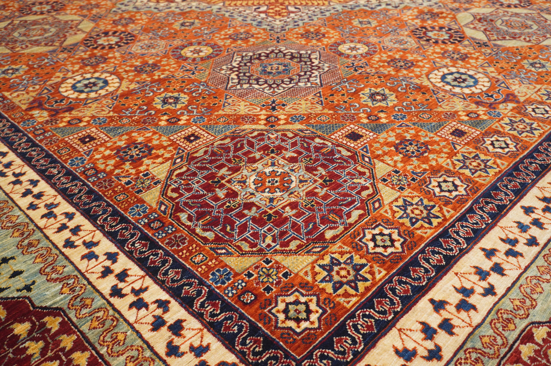 11x11 Orange Mamluk Hand knotted Turkish Square Rug - Yildiz Rugs