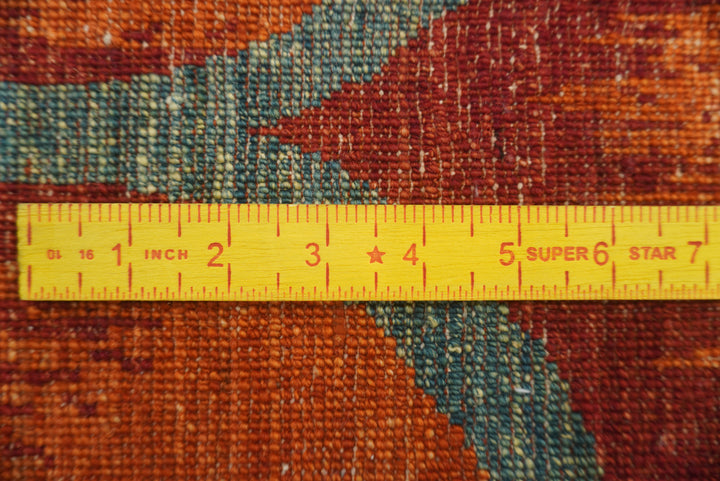 5'7"x7'9" Red Rust Ikat Rug: Afghan Hand-Knotted Wool Rug - Yildiz Rugs