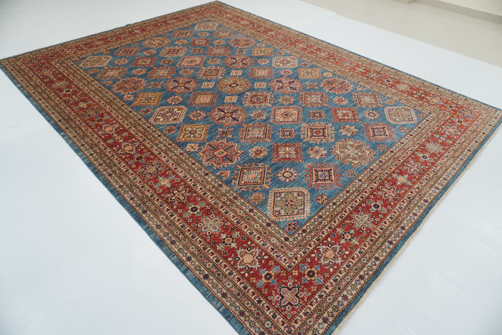 9x12 Blue Kazak Afghan Hand-Knotted Rug - Yildiz Rugs