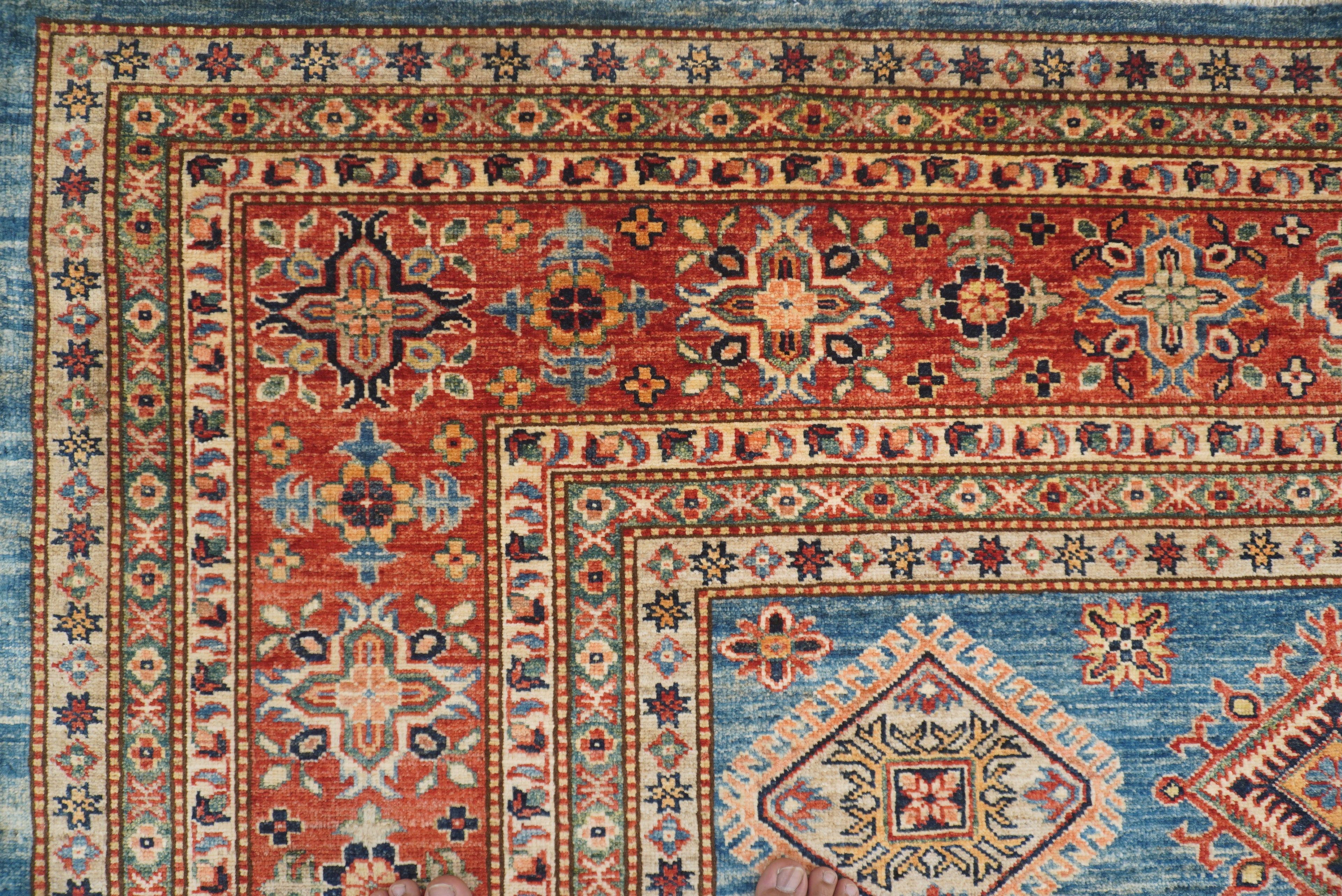 9x12 Blue Kazak Afghan Hand-Knotted Rug - Yildiz Rugs