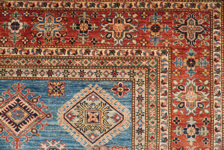 9x12 Blue Kazak Afghan Hand-Knotted Rug - Yildiz Rugs