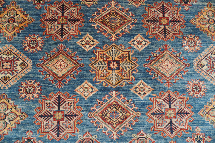 9x12 Blue Kazak Afghan Hand-Knotted Rug - Yildiz Rugs
