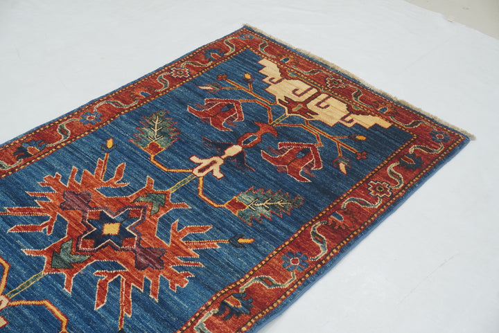 3 x 12 ft Blue Heriz Afghan Hand knotted Runner Rug