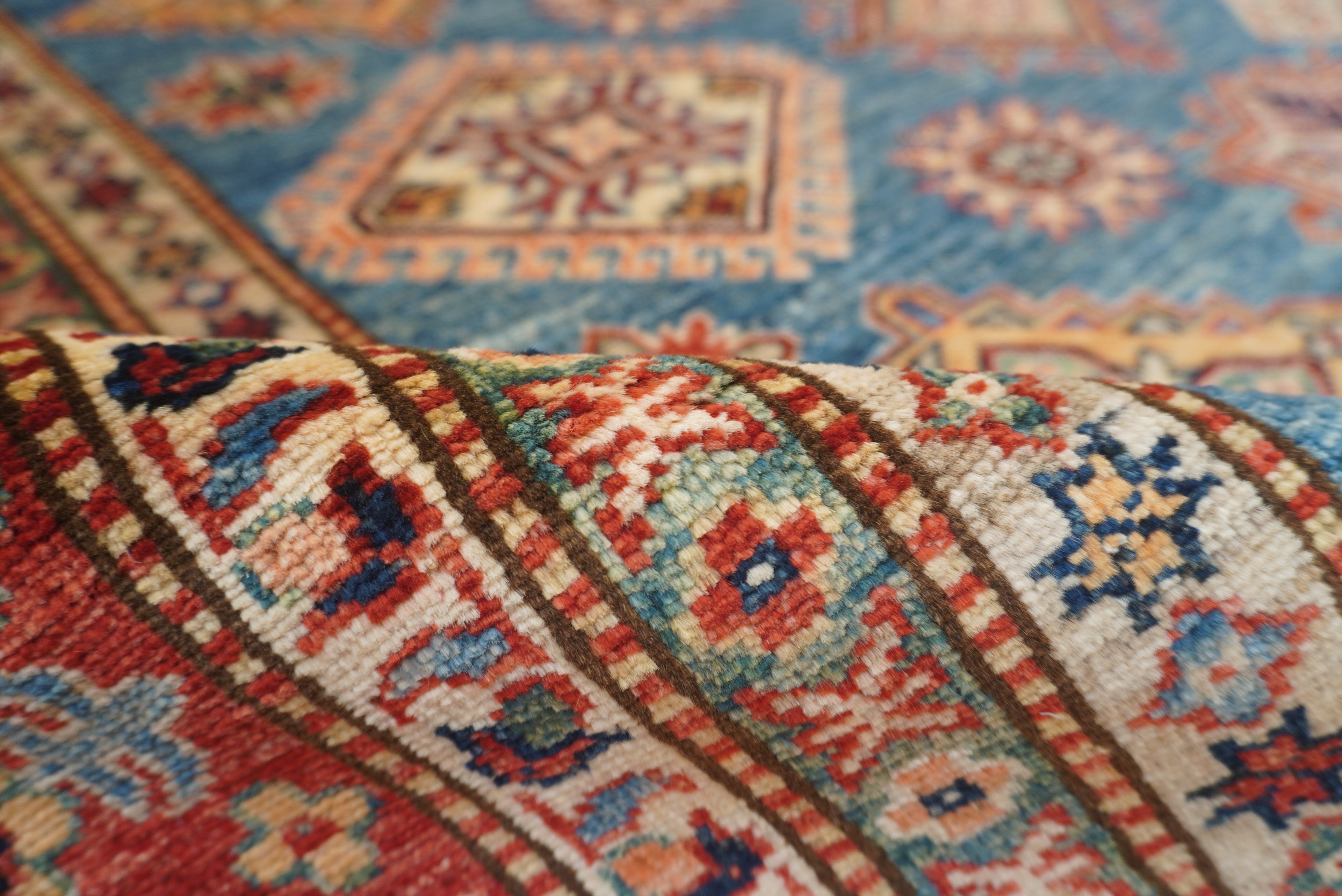 9x12 Blue Kazak Afghan Hand-Knotted Rug - Yildiz Rugs