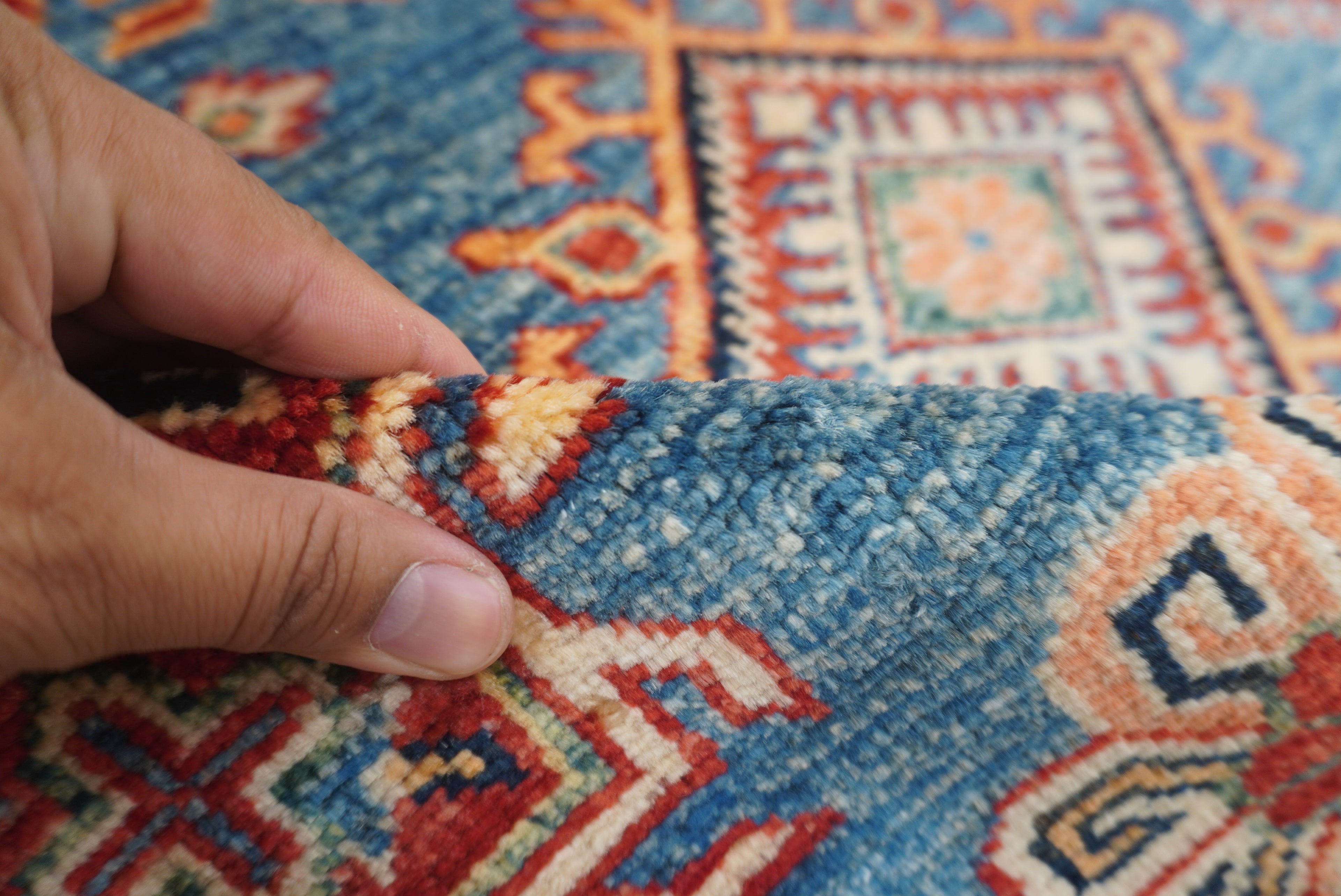 9x12 Blue Kazak Afghan Hand-Knotted Rug - Yildiz Rugs