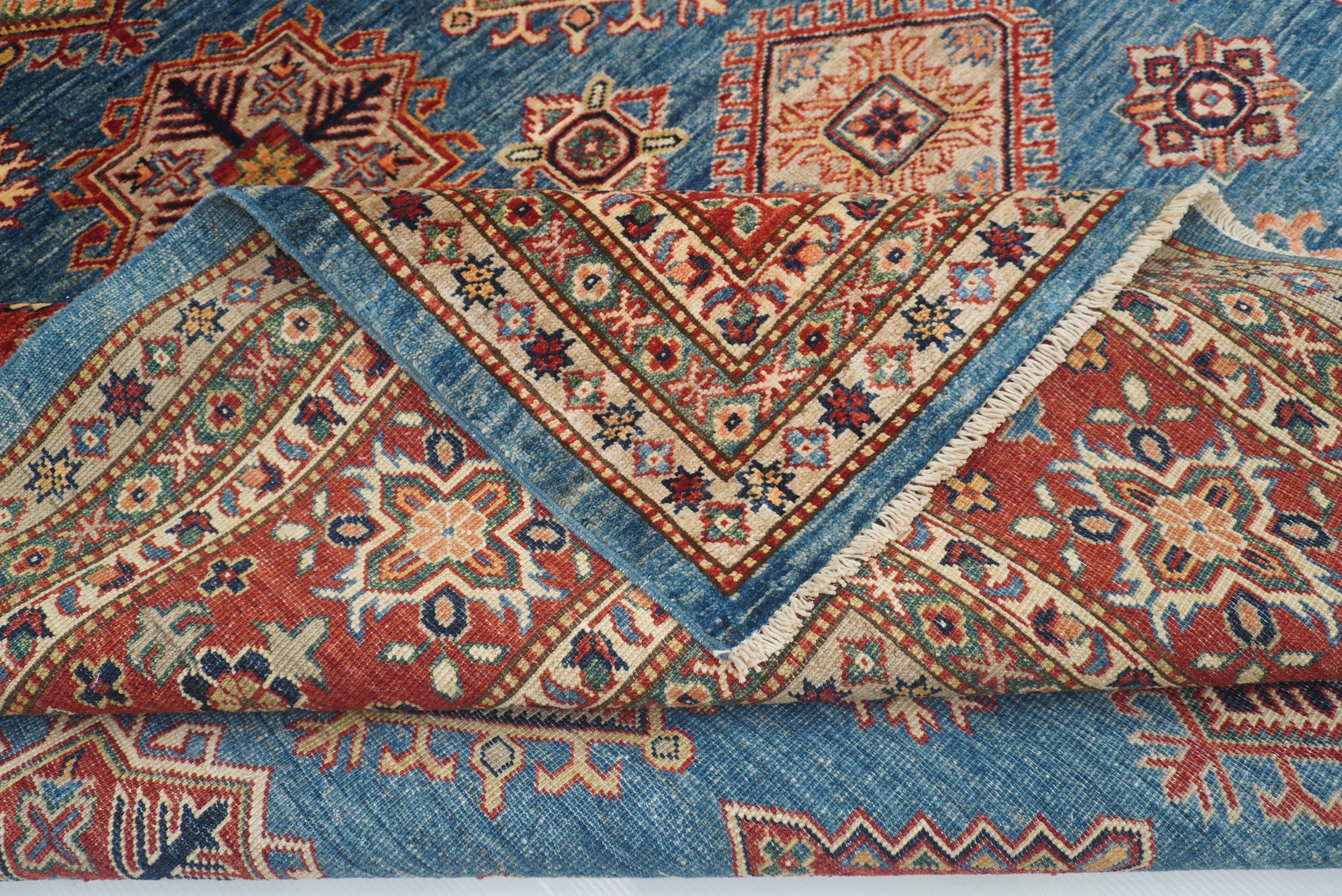 9x12 Blue Kazak Afghan Hand-Knotted Rug - Yildiz Rugs