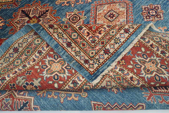 9x12 Blue Kazak Afghan Hand-Knotted Rug - Yildiz Rugs