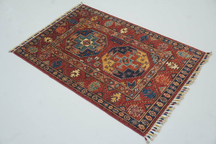 3x4 Red Ersari Hand Knotted Afghan Oriental Rug - Yildiz Rugs