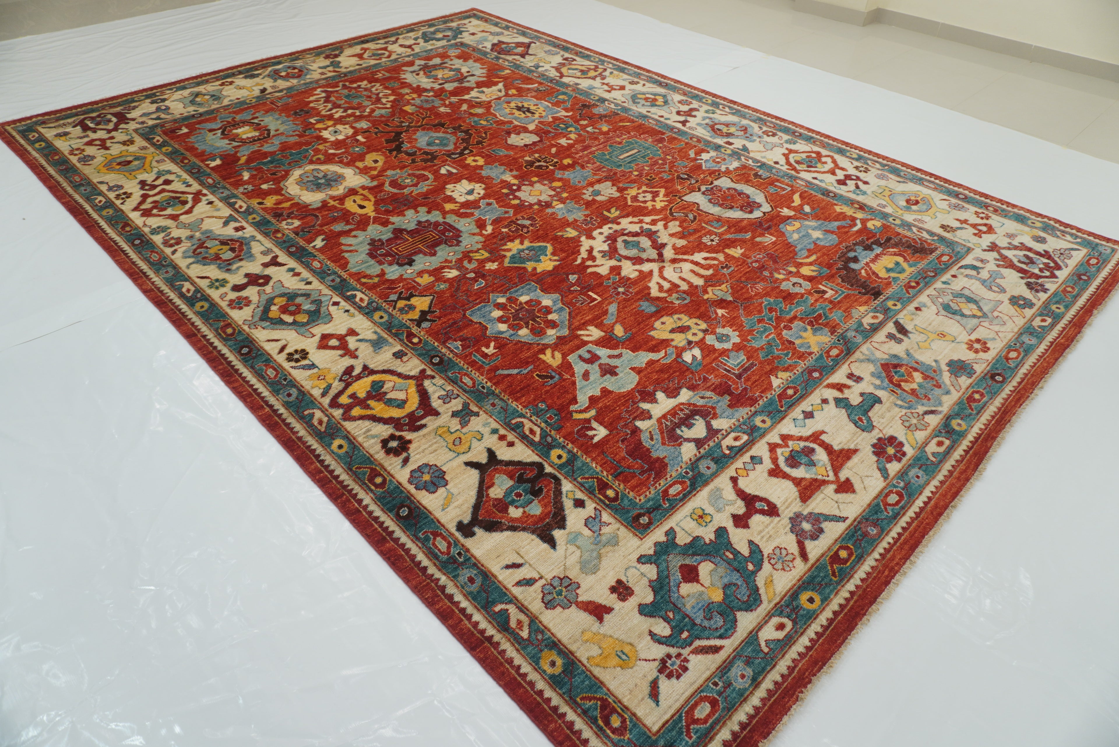 10x14 Red Oushak Hand-Knotted Wool Oriental Rug - Yildiz Rugs