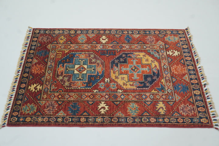3x4 Red Ersari Hand Knotted Afghan Oriental Rug - Yildiz Rugs