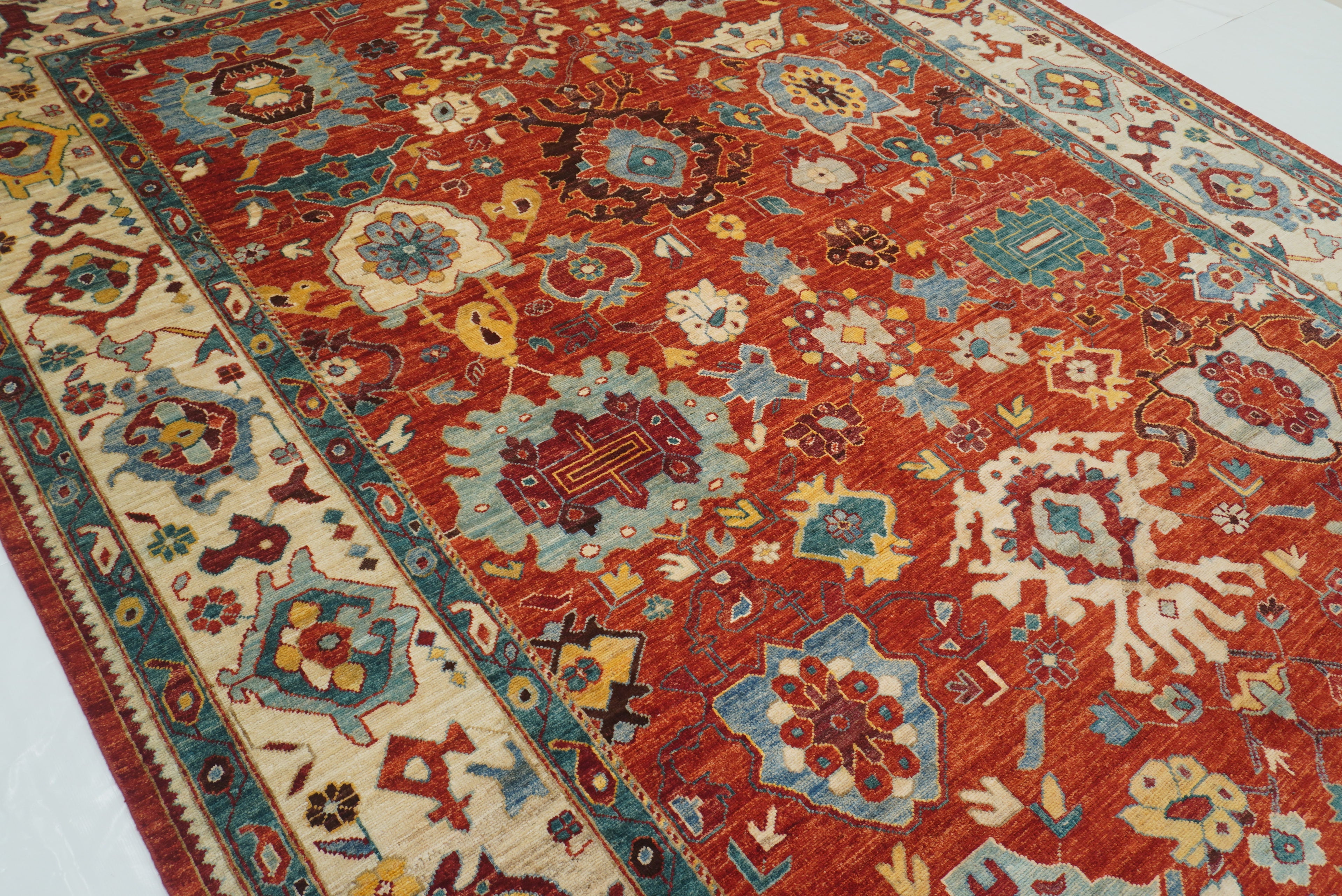 10x14 Red Oushak Hand-Knotted Wool Oriental Rug - Yildiz Rugs