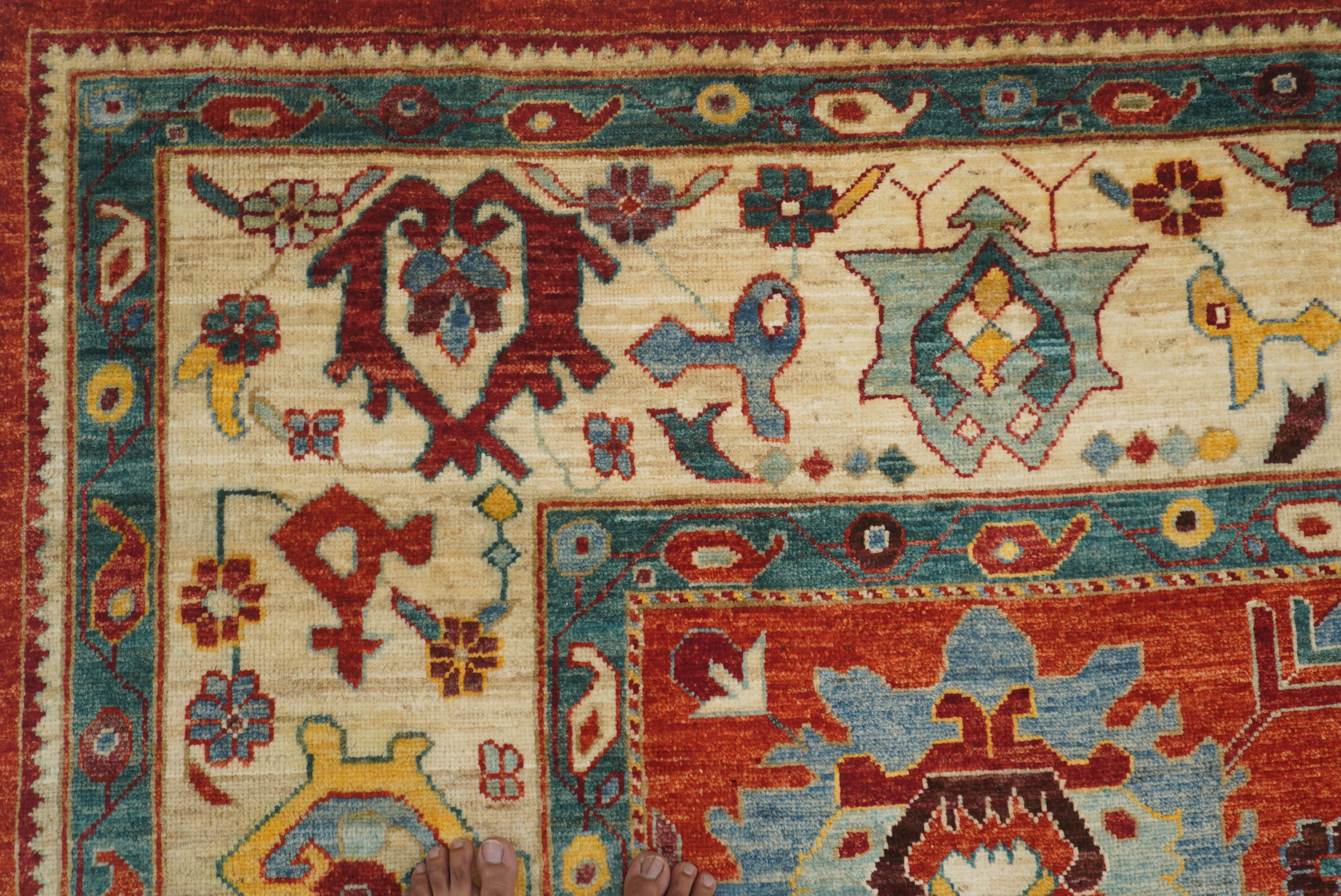 10x14 Red Oushak Hand-Knotted Wool Oriental Rug - Yildiz Rugs