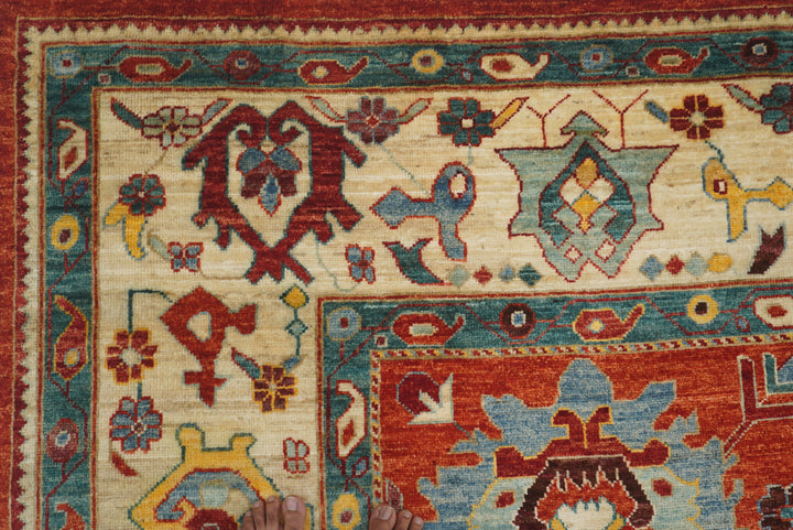 10x14 Red Oushak Hand-Knotted Wool Oriental Rug - Yildiz Rugs