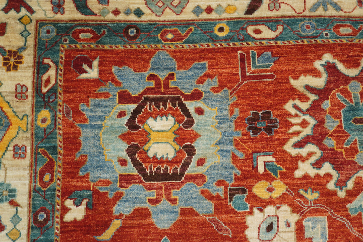 10x14 Red Oushak Hand-Knotted Wool Oriental Rug - Yildiz Rugs