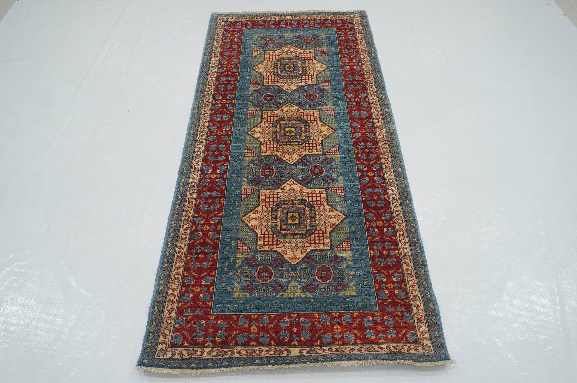 3 x 7 Blue Mamluk Hand knotted Wool Turkish Runner Rug - Yildiz Rugs