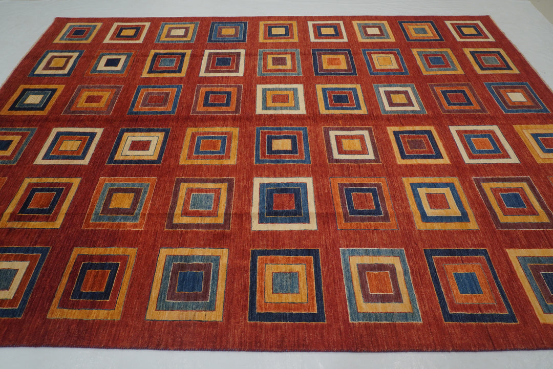 8'2x11'1 ft Red Gabbeh Abstract Afghan Hand knotted Rug