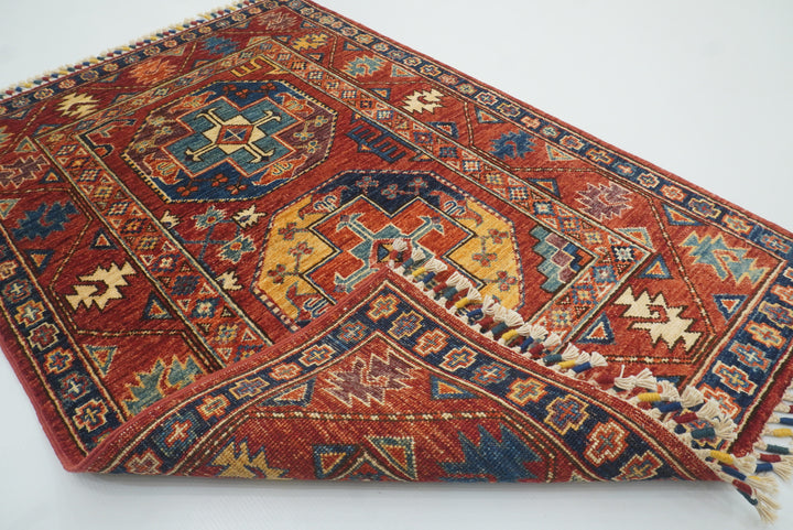 3x4 Red Ersari Hand Knotted Afghan Oriental Rug - Yildiz Rugs