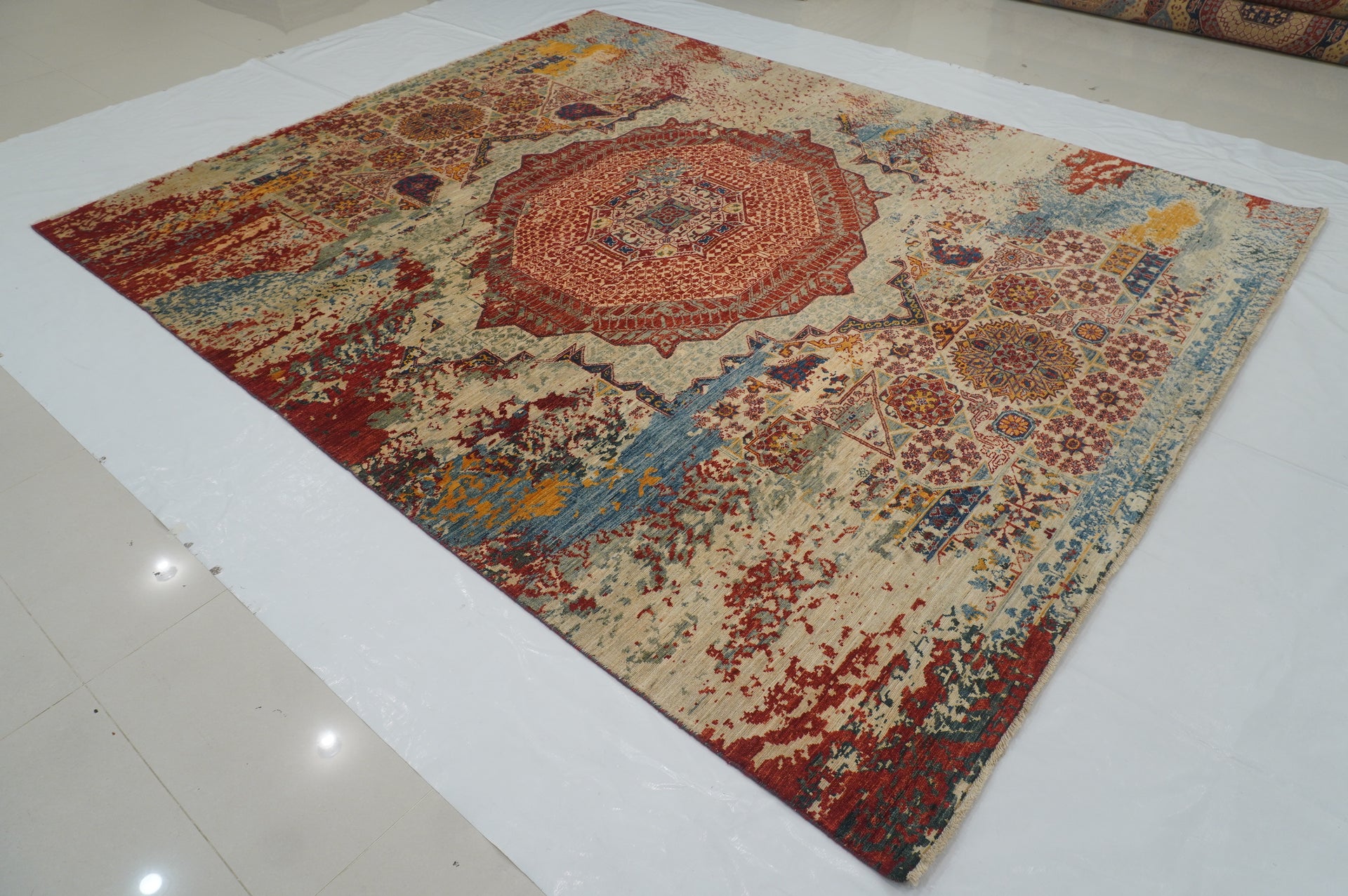 8x10 Beige Modern Mamluk Hand knotted Turkish Medallion Rug - Yildiz Rugs