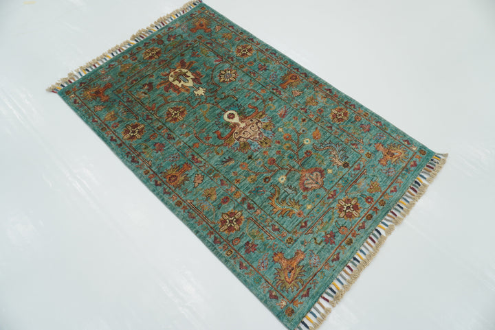 3x4 Turquoise Blue Waziri Afghan Hand knotted Oriental rug - Yildiz Rugs