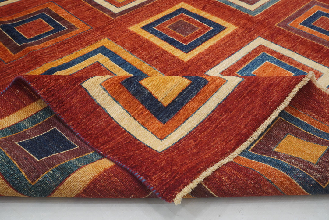 8'2x11'1 ft Red Gabbeh Abstract Afghan Hand knotted Rug