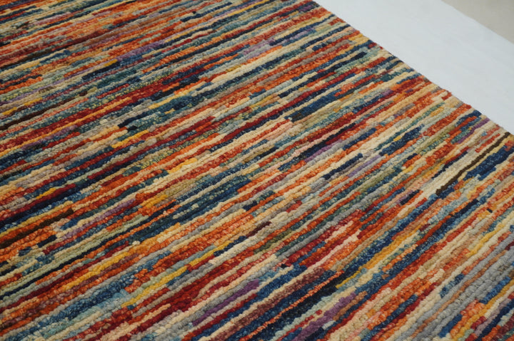 10x13 Multicolor Abstract Striped Afghan Hand knotted Modern Rug