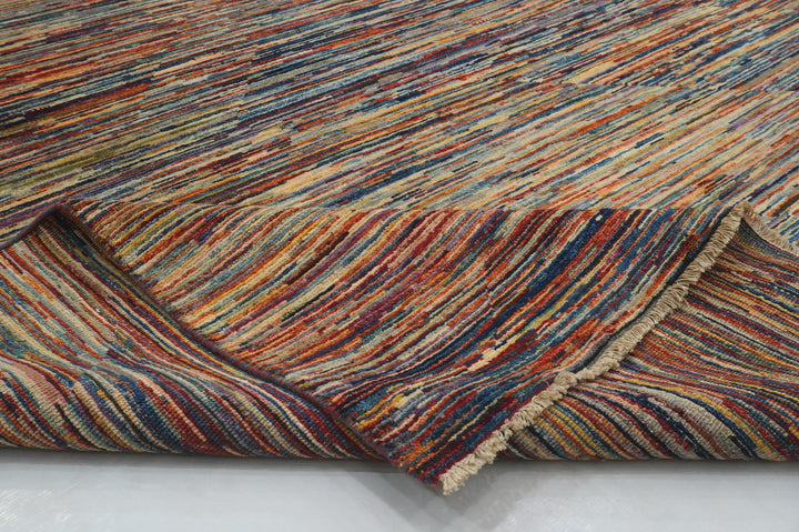 10x13 Multicolor Abstract Striped Afghan Hand knotted Modern Rug