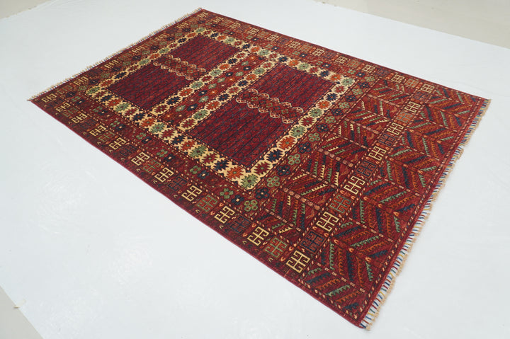 6x8 Red Pardeh Ersari Tribal Afghan hand knotted Rug
