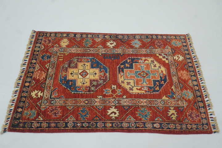 3x4 Red Ersari Hand Knotted Afghan Oriental Rug - Yildiz Rugs