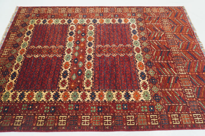 6x8 Red Pardeh Ersari Tribal Afghan hand knotted Rug