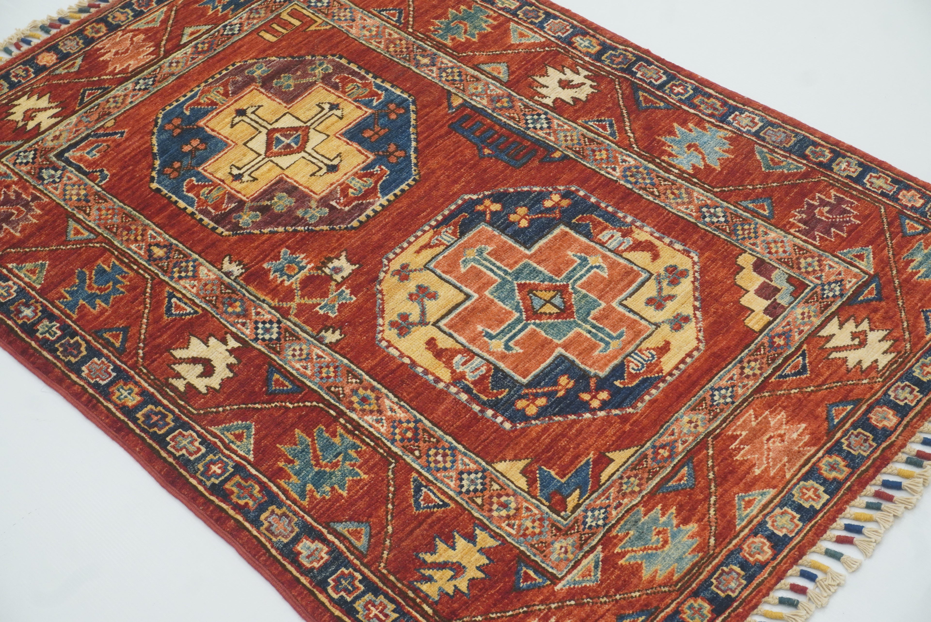 3x4 Red Ersari Hand Knotted Afghan Oriental Rug - Yildiz Rugs