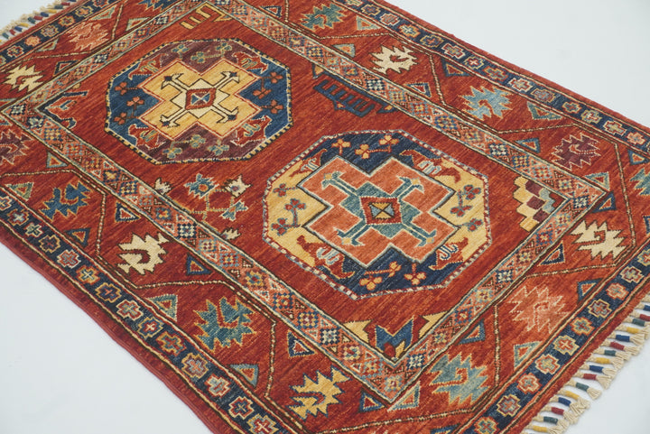 3x4 Red Ersari Hand Knotted Afghan Oriental Rug - Yildiz Rugs