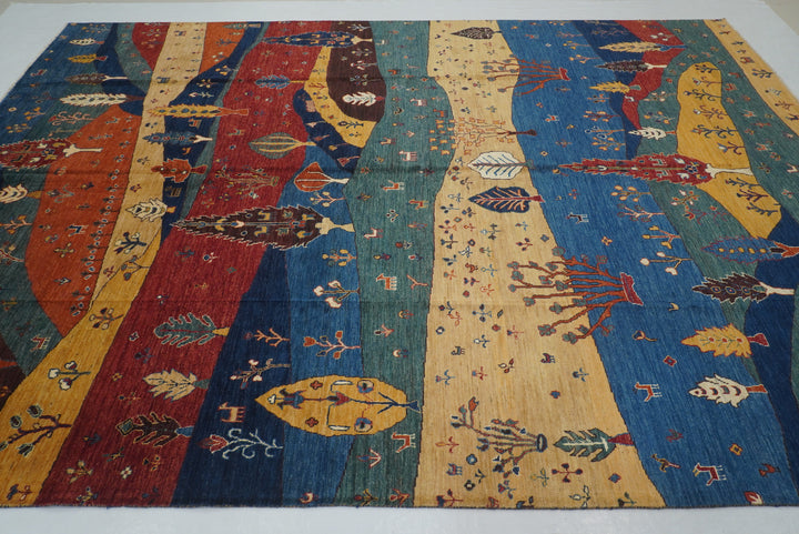 9x12 Blue Landscape Gabbeh Tribal Afghan Hand knotted Rug