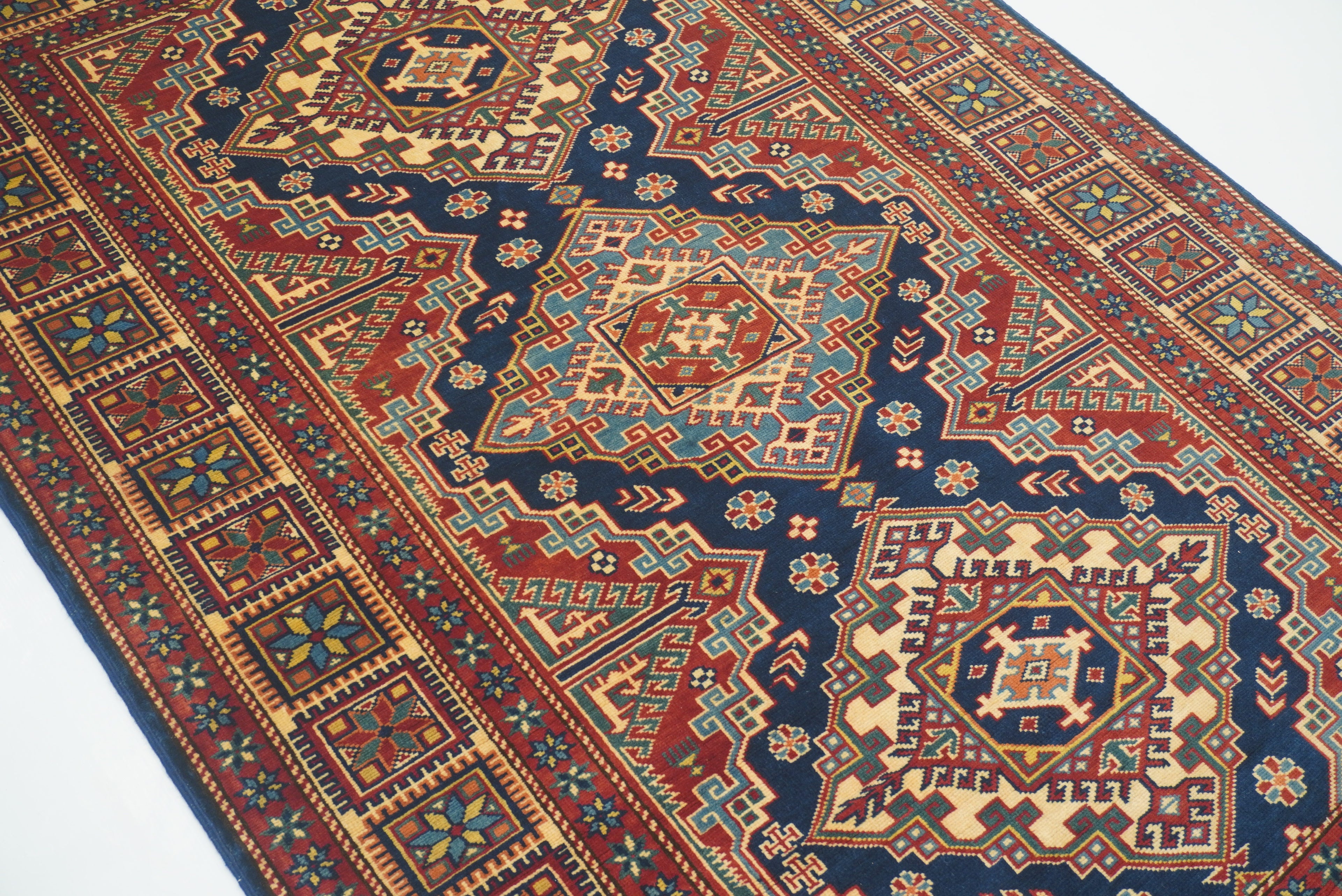 4x6 Navy Blue Shirvan Afghan Hand-Knotted Geometric Rug - Yildiz Rugs