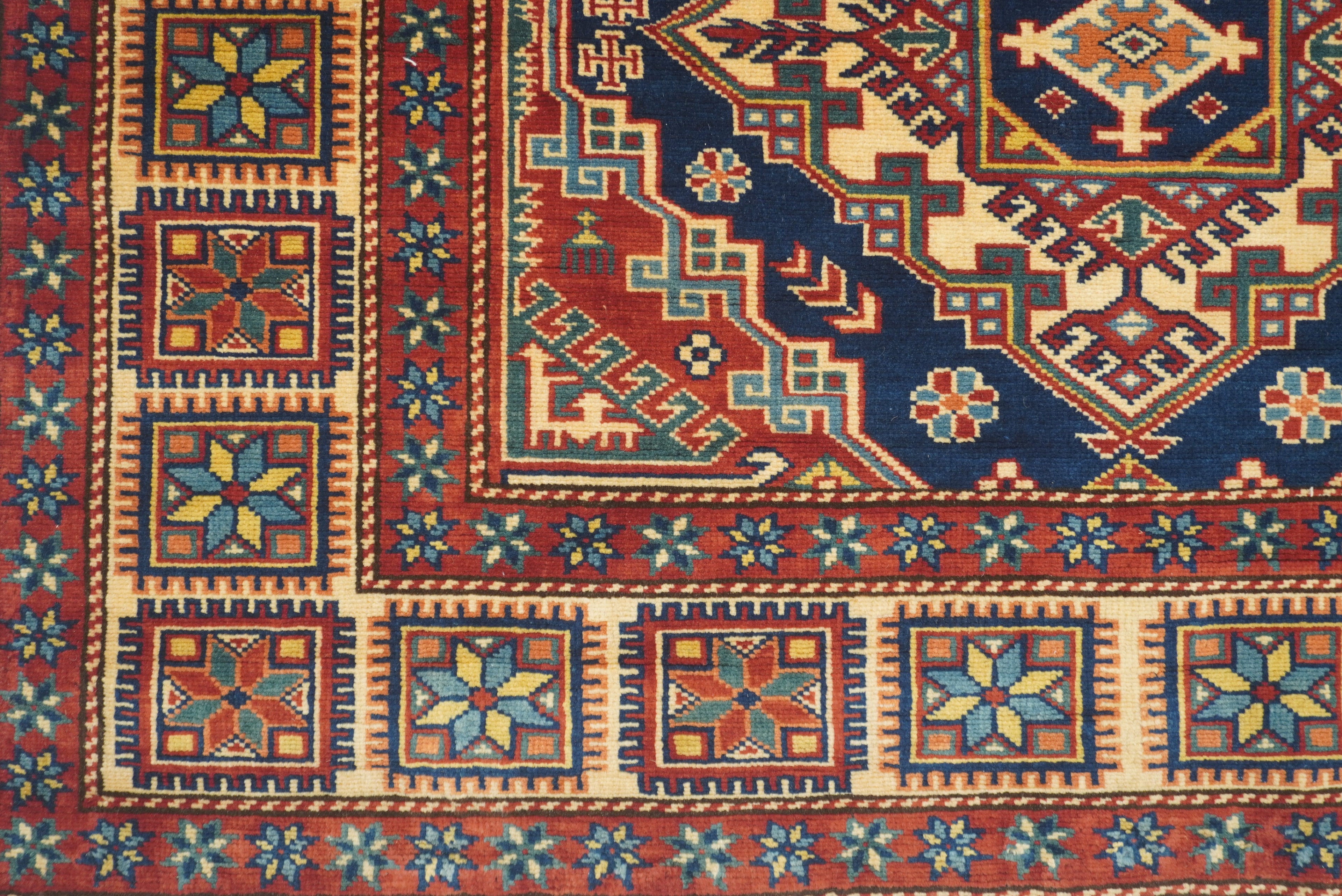 4x6 Navy Blue Shirvan Afghan Hand-Knotted Geometric Rug - Yildiz Rugs