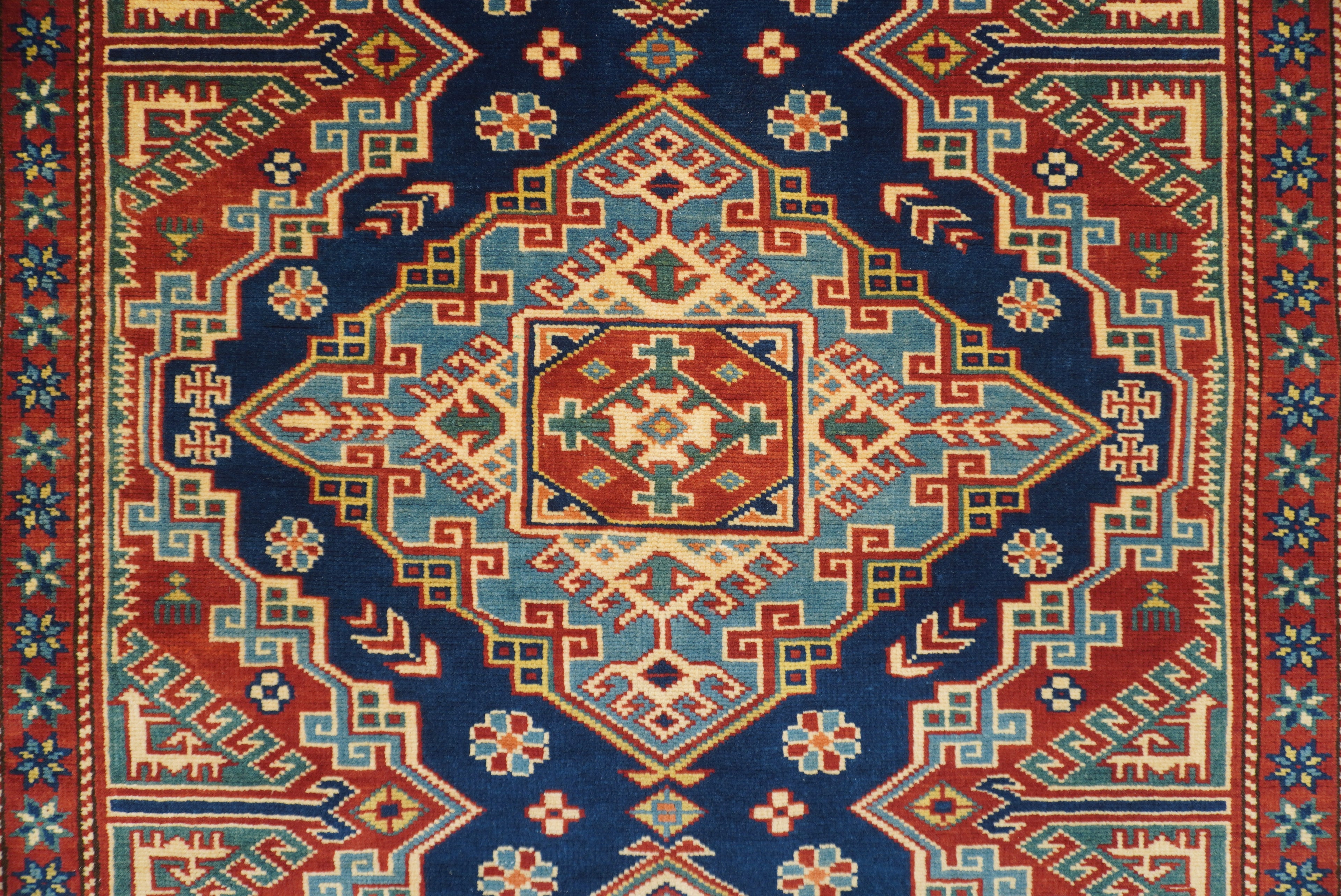 4x6 Navy Blue Shirvan Afghan Hand-Knotted Geometric Rug - Yildiz Rugs