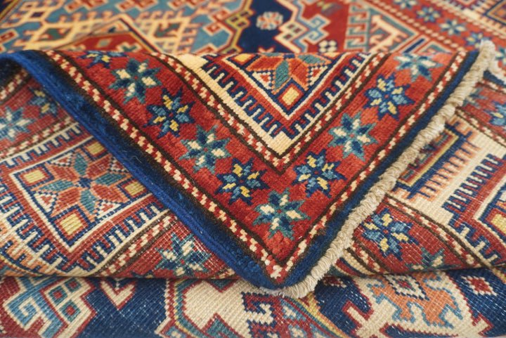 4x6 Navy Blue Shirvan Afghan Hand-Knotted Geometric Rug - Yildiz Rugs