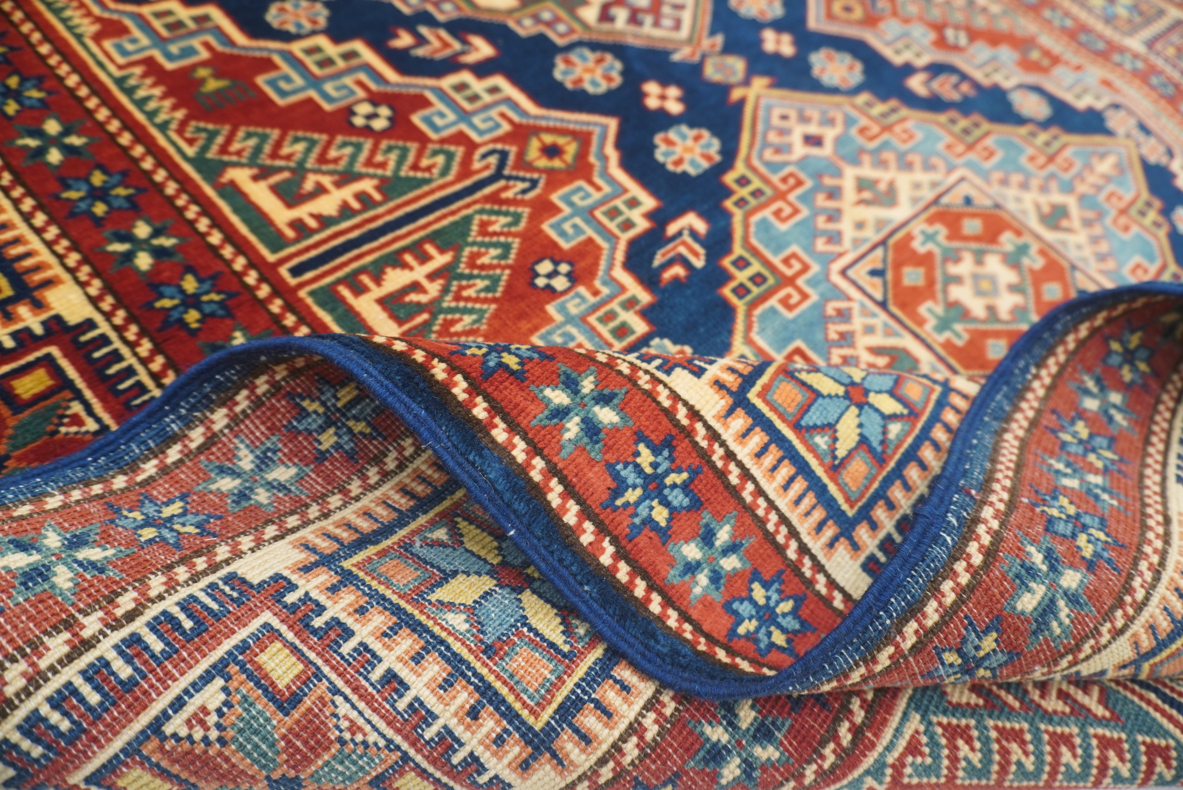 4x6 Navy Blue Shirvan Afghan Hand-Knotted Geometric Rug - Yildiz Rugs