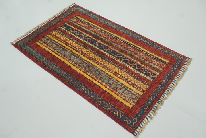 3x4 Red Turkish Style Hand knotted Wool Rug - Yildiz Rugs